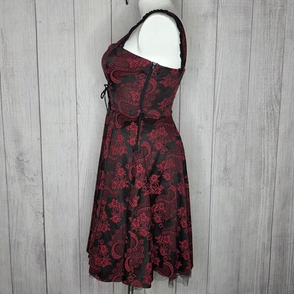Hearts & Roses Corset Dress Gothic Lolita Black & Wine Red Floral, sz 12 - Picture 3 of 6
